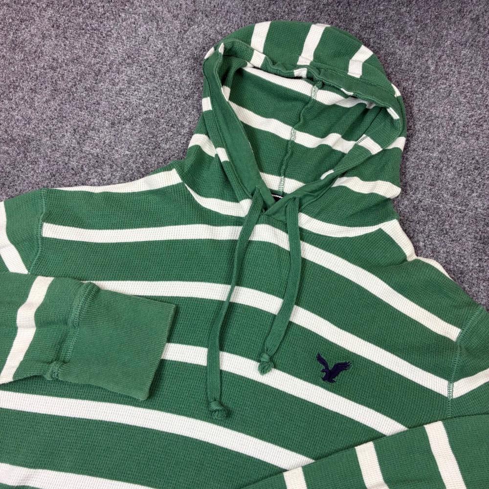 American Eagle Outfitters Mens Size Medium Waffle Knit Thermal Hoodie Striped